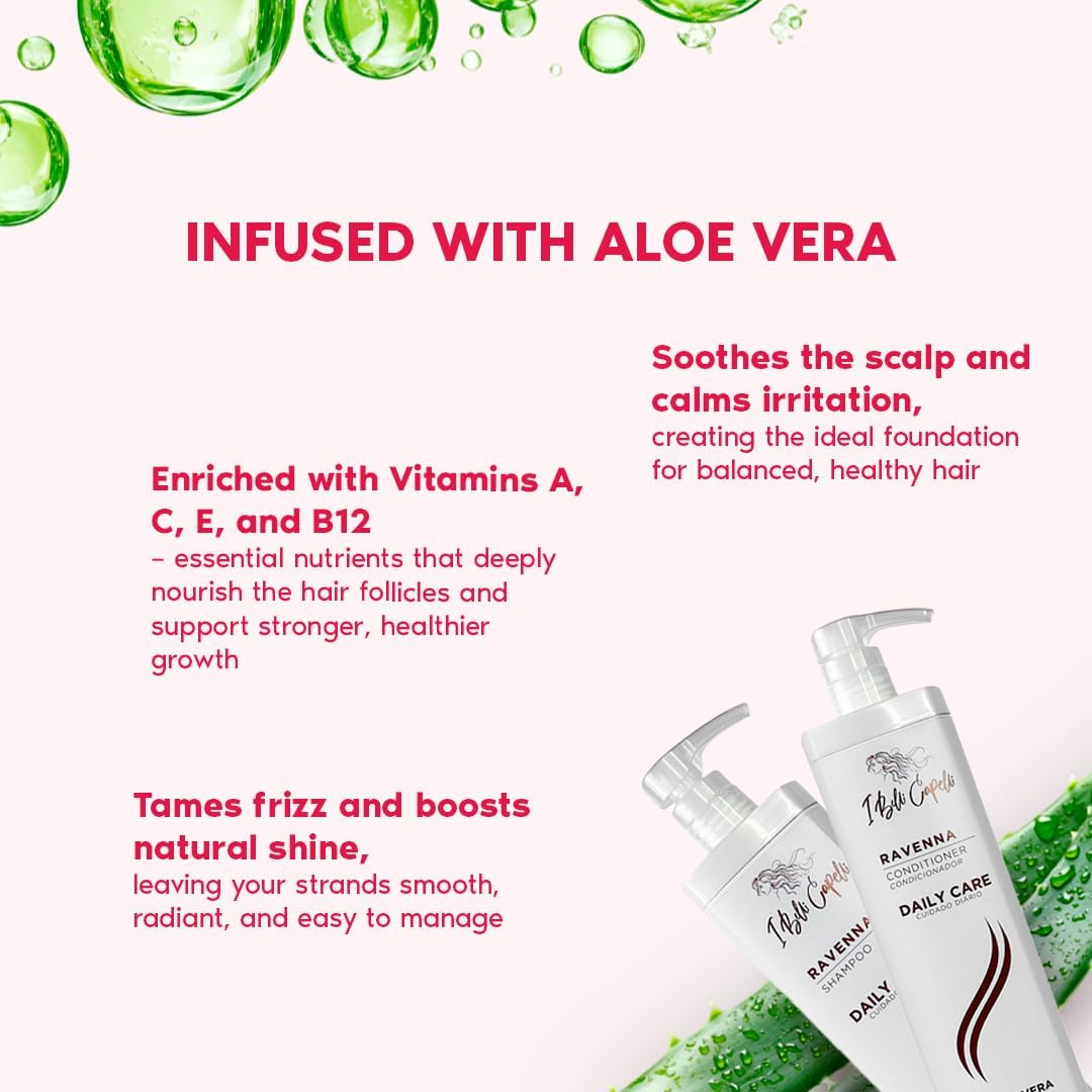 I Belli Capelli Ravenna Daily Care Kit - Aloe Vera Shampoo & Conditioner + Repair Oil – Sulfate & Paraben-Free, Deep Moisture, Breakage Reduction & Repairs Split Endsfor Dry, Damaged & All Hair Types - Image 5