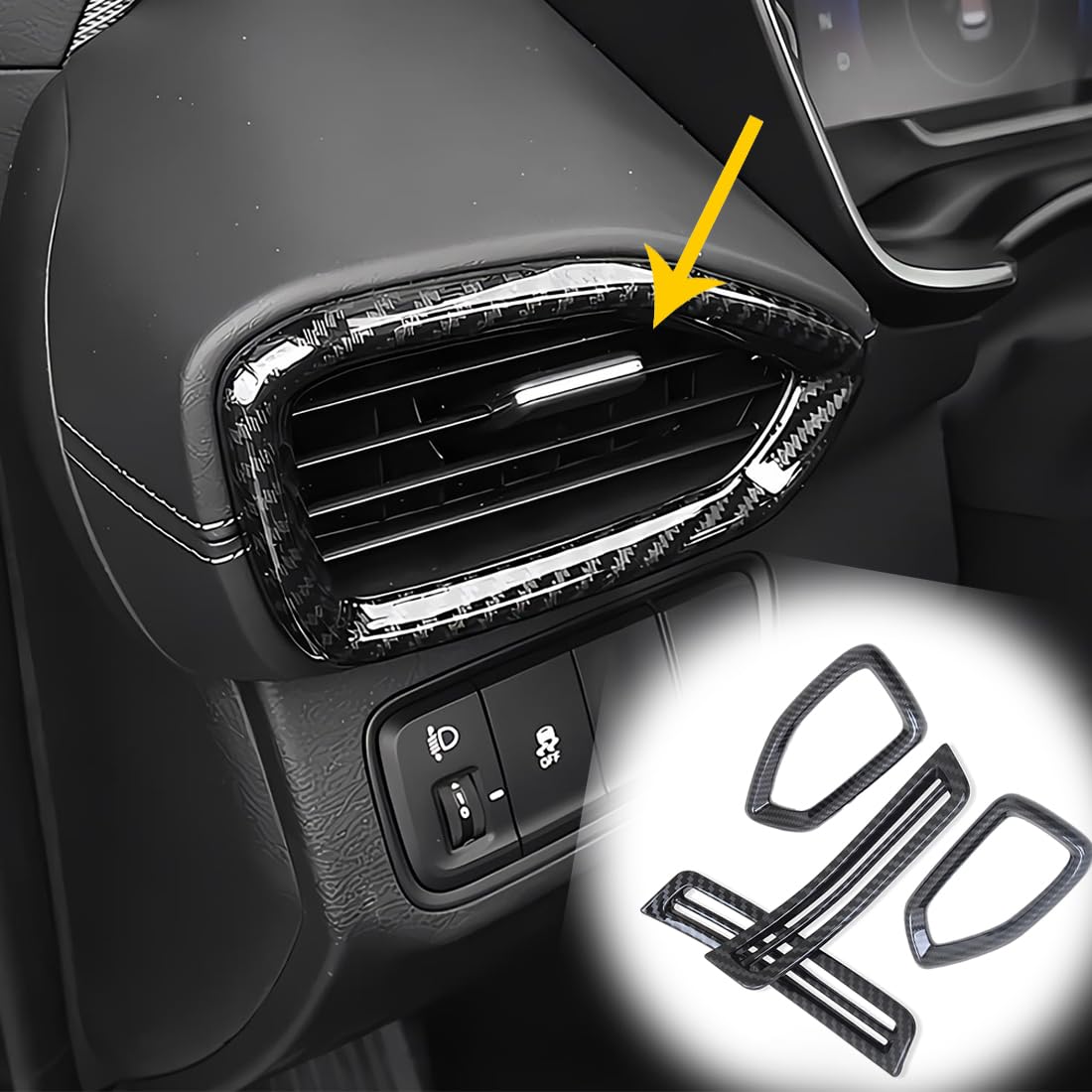MUXEE 4PCS Dashboard Upper Wind Outlet Cover Trims Dashboard Left Right Air Vent Outlet Trim for Hyundai Santa Fe 2019 2020 2021 2022 2023 - ABS Carbon Fiber Sport Interior Accessories