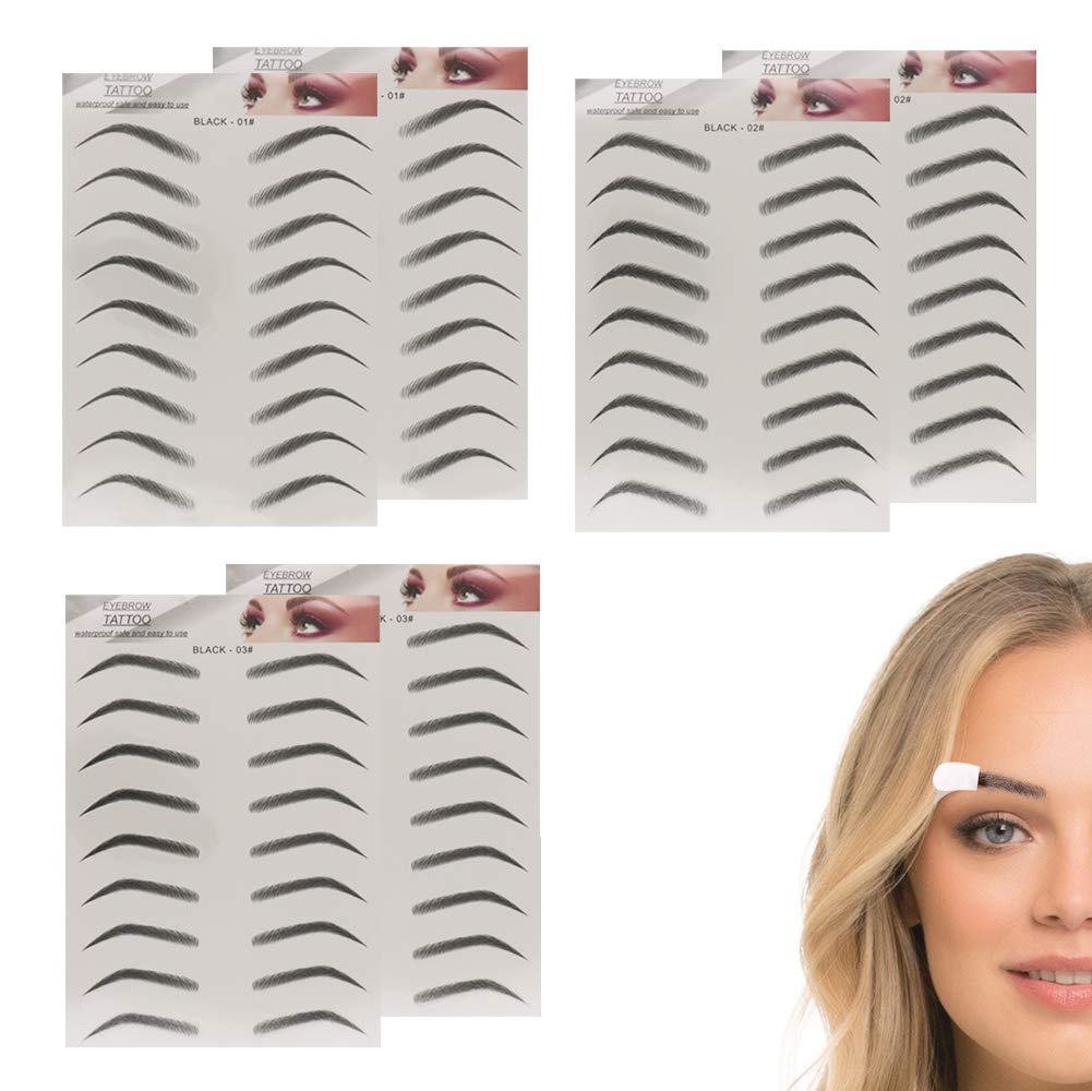 6 Sheets Eyebrow Tattoo Stickers 6D Realistic StickOn