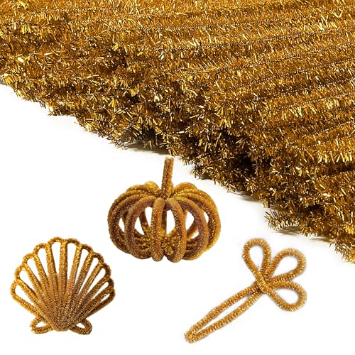 Image of Caydo 200 Pieces Glitter Golden Pipe Cleaners, Thick Fluffy Chenille Stems, Pipe Cleaner Crafts for Arts & Crafts, Perfect for Making Animals, Flowers, and Home Decorations