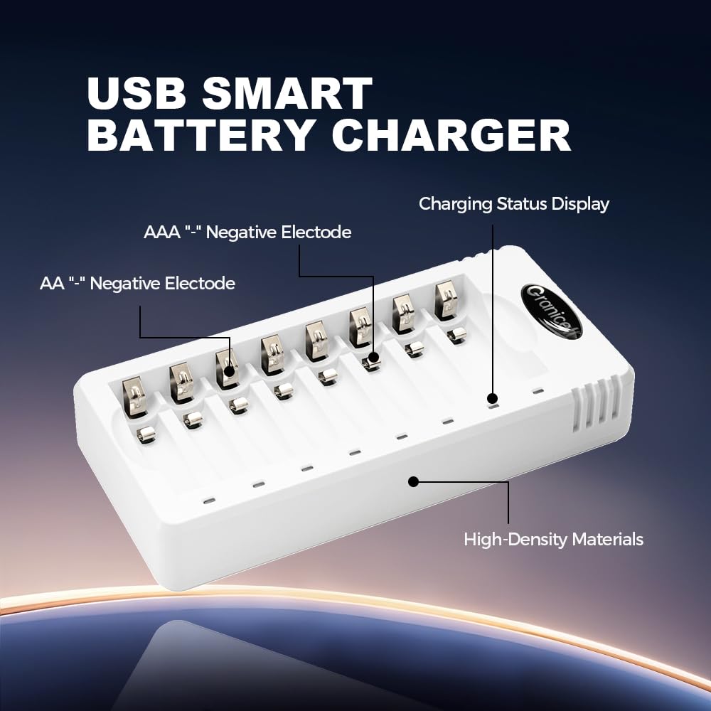 Granicell Kit de Carga 4 Pilas AA y 4 AAA Recargables NiMH con Cargador Rápido Incluido
