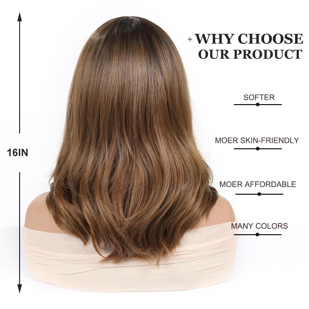 Esmee Long Wavy Brown Wigs for Women Natural Synthetic Hair Ombre Wig for Daily & Party Use, Brown 1291, 16 pollici - Image 4