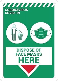 Dispose Of Face Masks Here Sign Metal 12X8 Inch Rust Free Aluminum, Uv Printed, Easy To Mount Weather Resistant For Fence