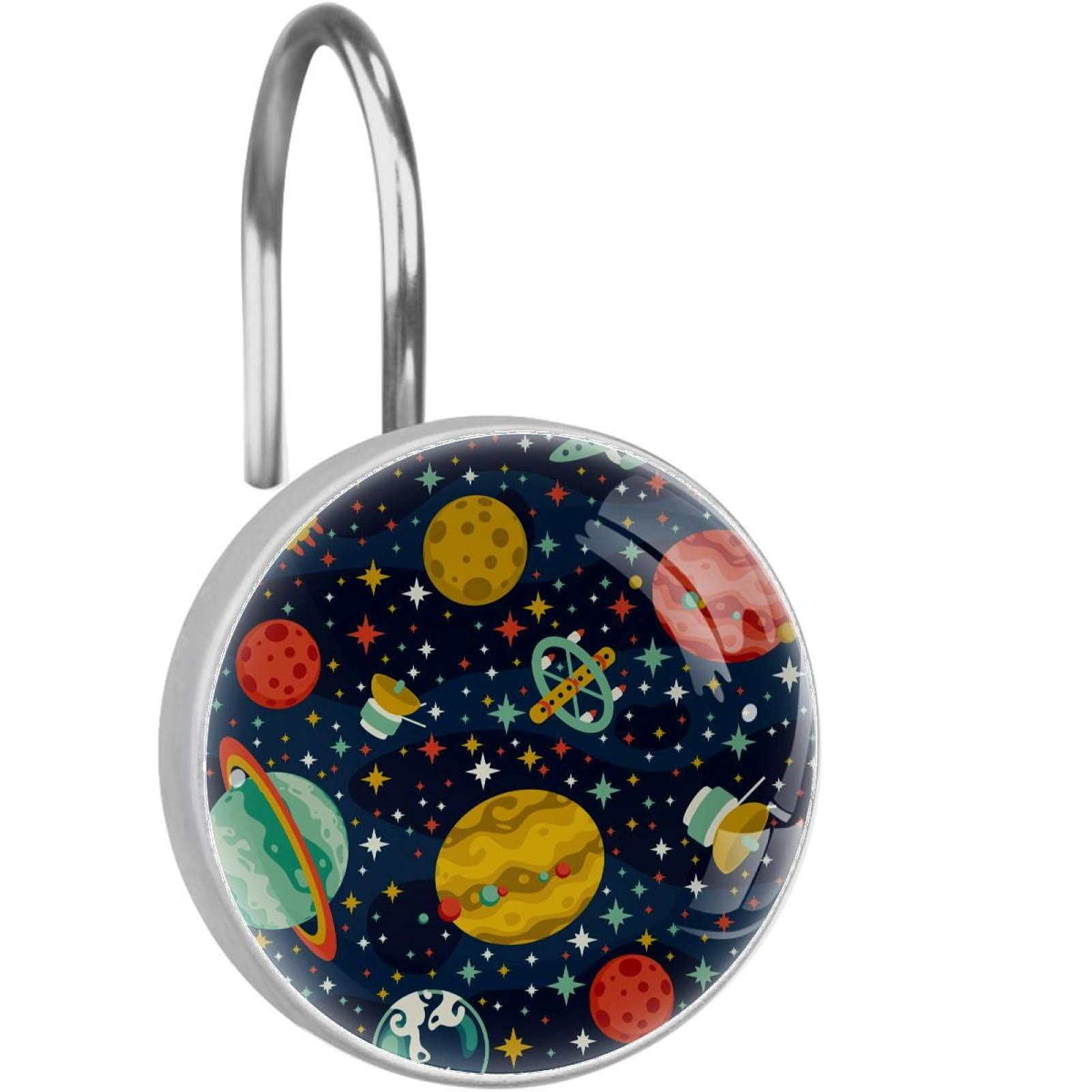 Crochets de rideau de douche inox pour salle de bain enfant motif fusée espace