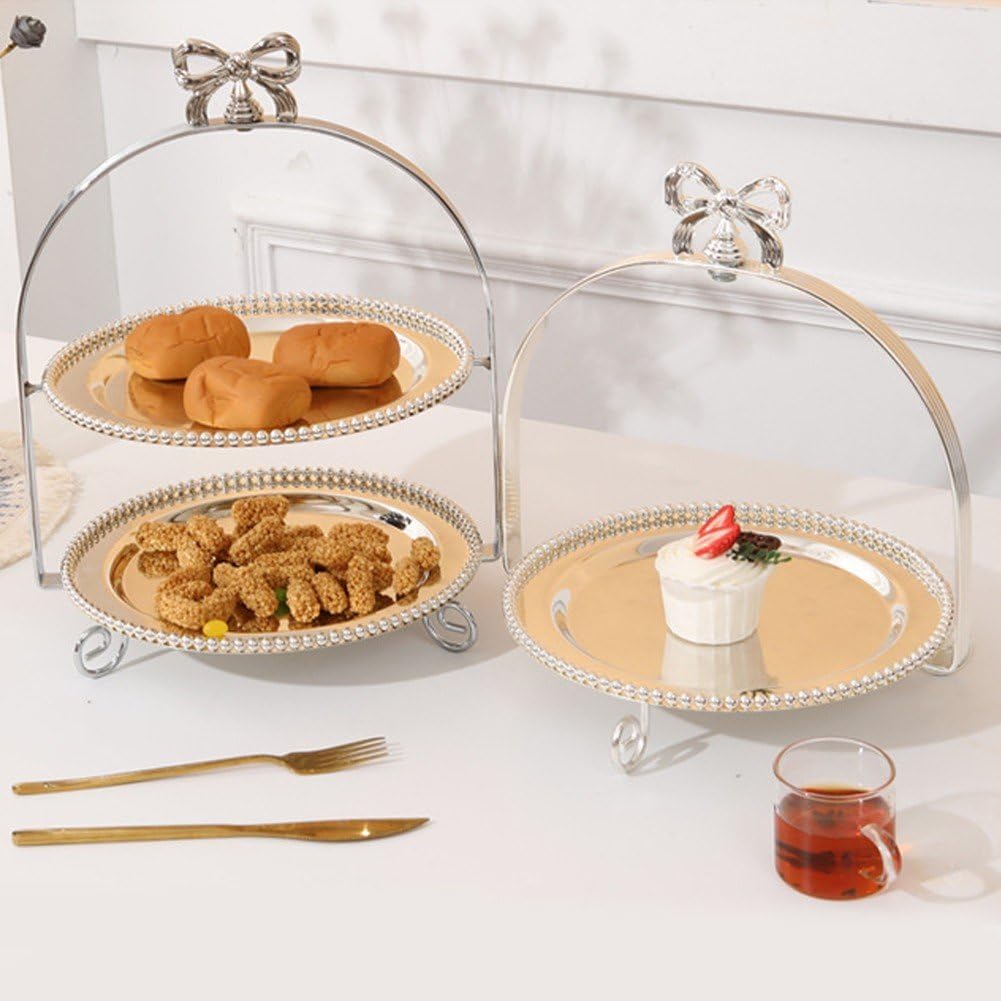 Amazon｜メタルケーキスタンド 2層ラウンドプレート シルバー