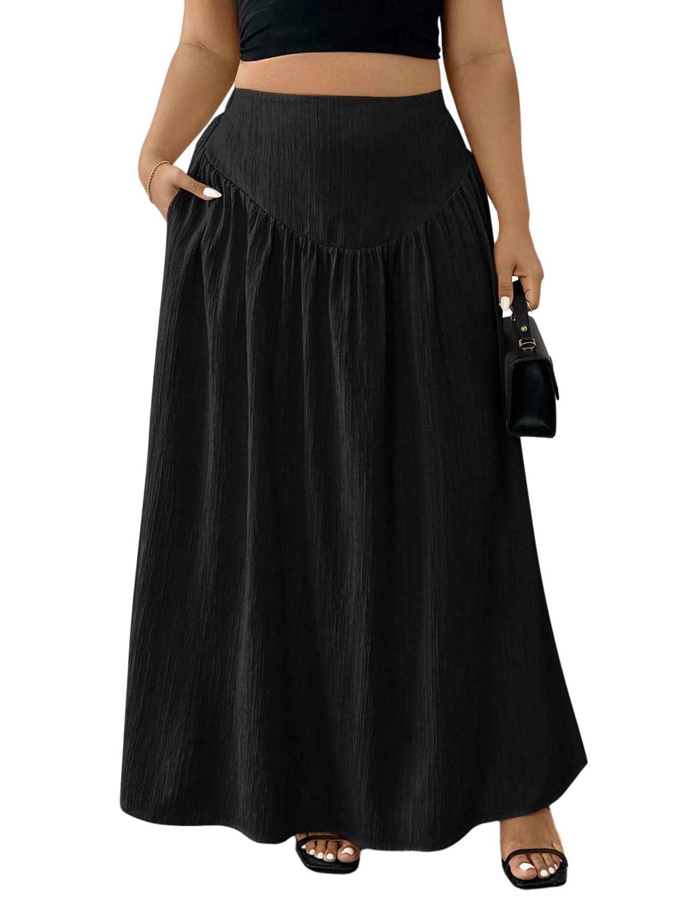 SOLY HUX Damen Eleganter Rock Große Größen Maxirock A Linie Sommerrock mit Textur Hohe Taille Freizeitrock Urlaubsrock Sommer Outfits
