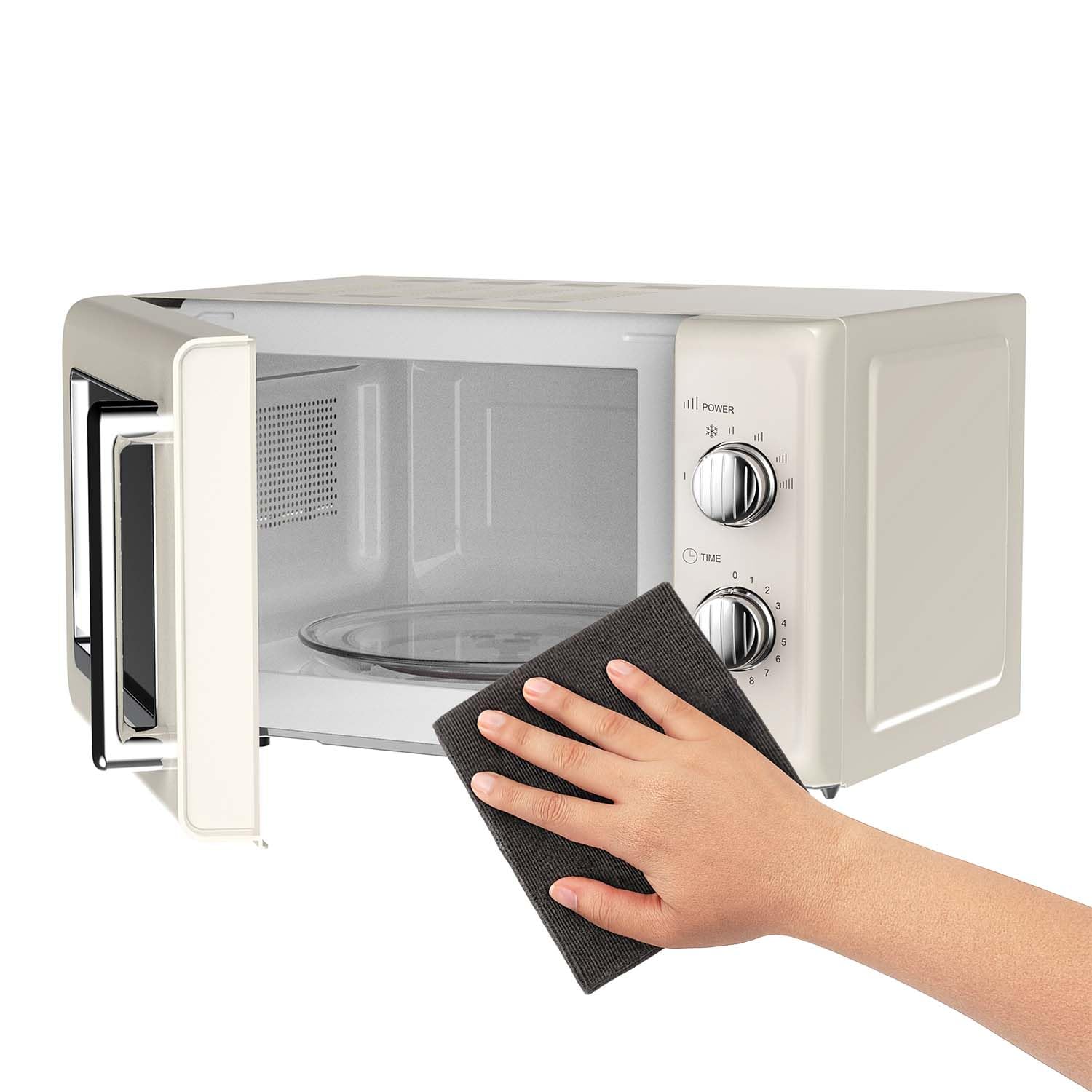 Silva Schneider MW-R 25.3 Retro Mikrowelle 20L, 700 Watt, 6 Leistungsstufen, Timer, verchromte Knöpfe & Griff, Endsignal – Farbe Beige