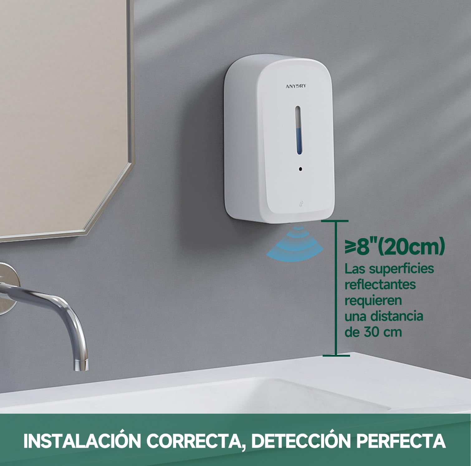 anydry Dispensador automático de jabón líquido Profesional de 1000 ml, Montaje en Pared, sin Contacto, para baños con Alto tráfico, oficinas, hospitales, Modelo 1220S Weiß