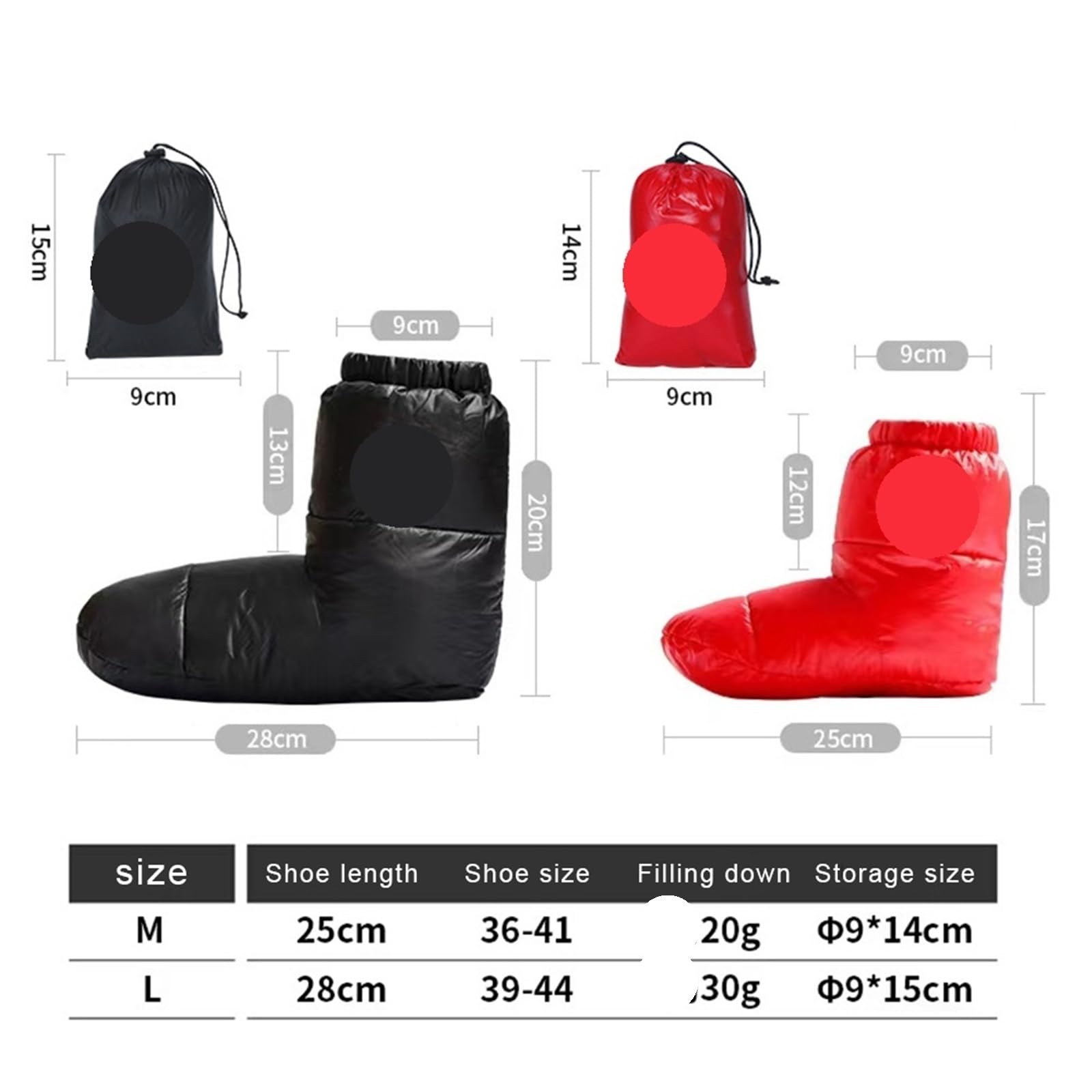 Daunenstiefel, warme Innen-Daunenhausschuhe, Fußwärmer, Damen und Herren, Nylon, for Aufwärmen, Bootie, Slipper, wasserdichte Stiefel for Camping für Damen und Herren