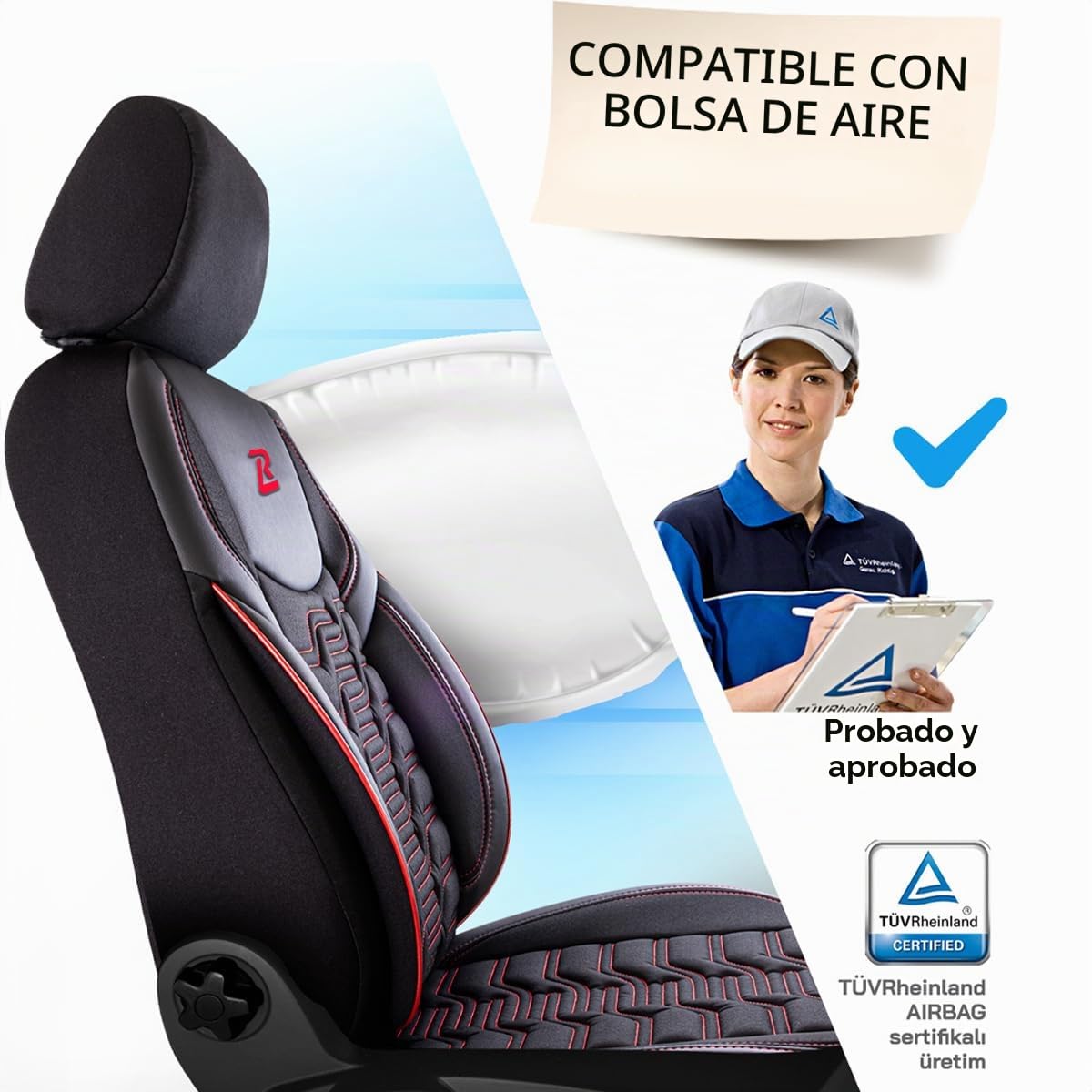 LUCARO Funda de Asiento para Universal Berlin, Rojo | Ecopiel lavable e hidrófuga, ajuste universal, acolchado transpirable, protege de manchas y desgaste