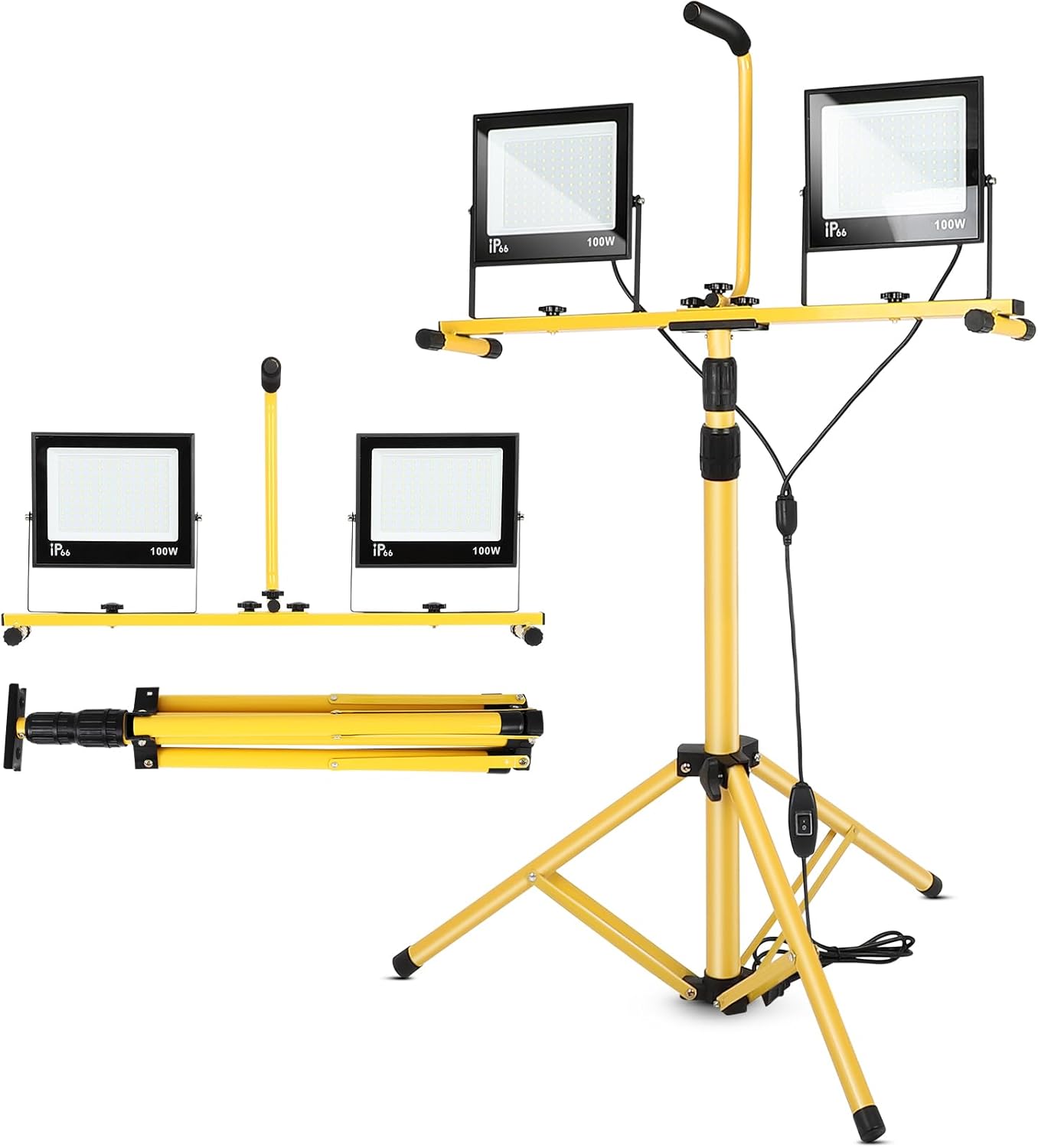 Dollate 30000 Lumen LED Work Lights with Stand, 2 Head, Foldable IP66 Waterproof Tripod Worklights for Workshop, Garage, Construction Site Lighting