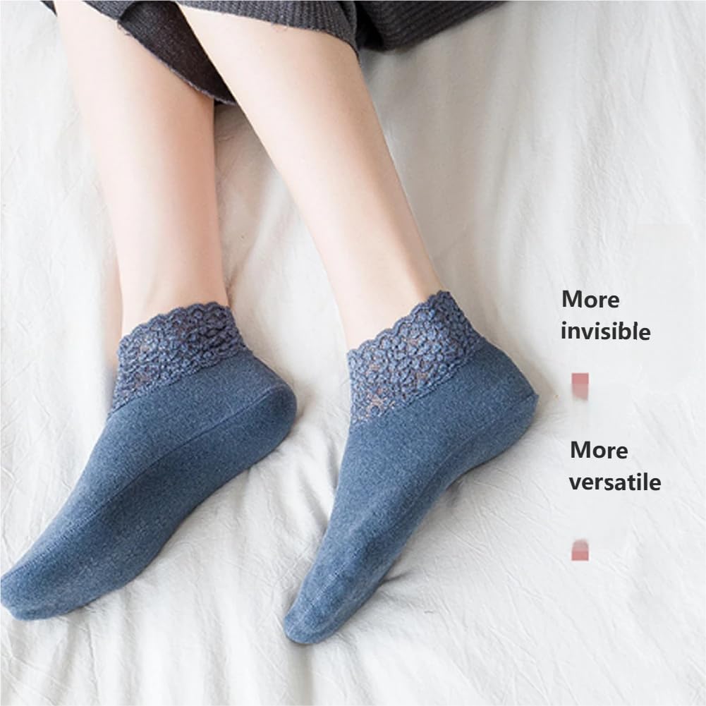 Fashion Lace Warmer Socks,women Fall Winter Ruffle Soft Warmer Socks with Lace Frilly Trim, Non Slip Short Ankle — view 7