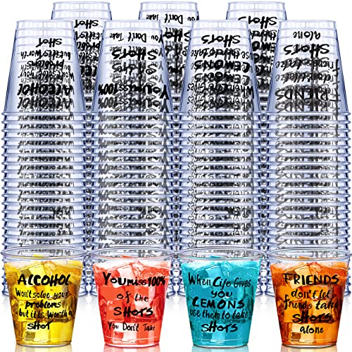 100 Pcs Plastic Shot Glasses 2 Oz Disposable Cups Bulk Clear Plastic Sample Cups Transparent Small Tasting Cups Fun Design Wine Whiskey Container For Party Birthday Supplies Wedding, 4 Styles #TOP10