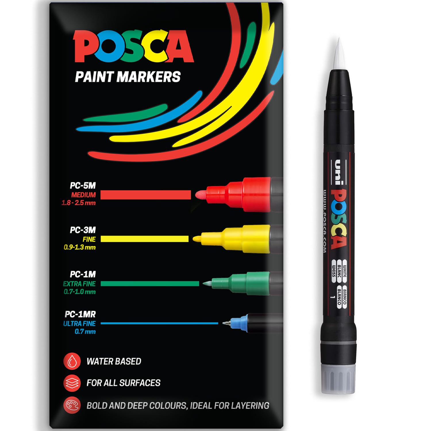 Posca Water Based Acrylic Paint Marker Pens | Multi Surface Use Permanent Paint Pen | Pack of 1 in Envelope Gift Packaging | Glass, Fabric, Wood etc | Brush Nib PCF-350, White