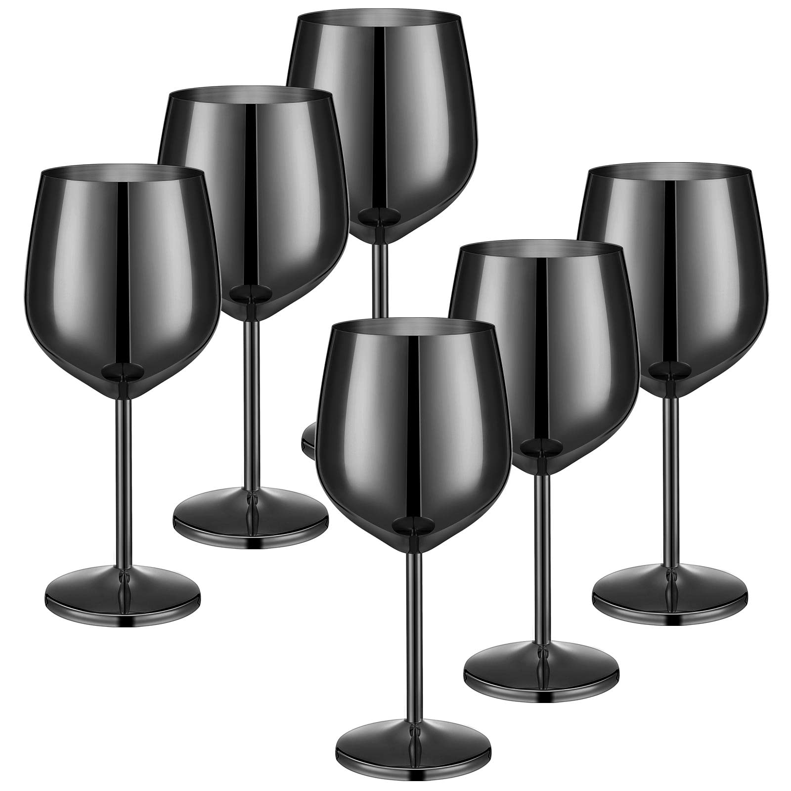 Juego de 6 copas de vino de acero inoxidable irrompibles de 18 onzas, copas de vino metálicas para eventos al aire libre, fiestas, playa, piscina, viajes, aniversario de boda (negro)