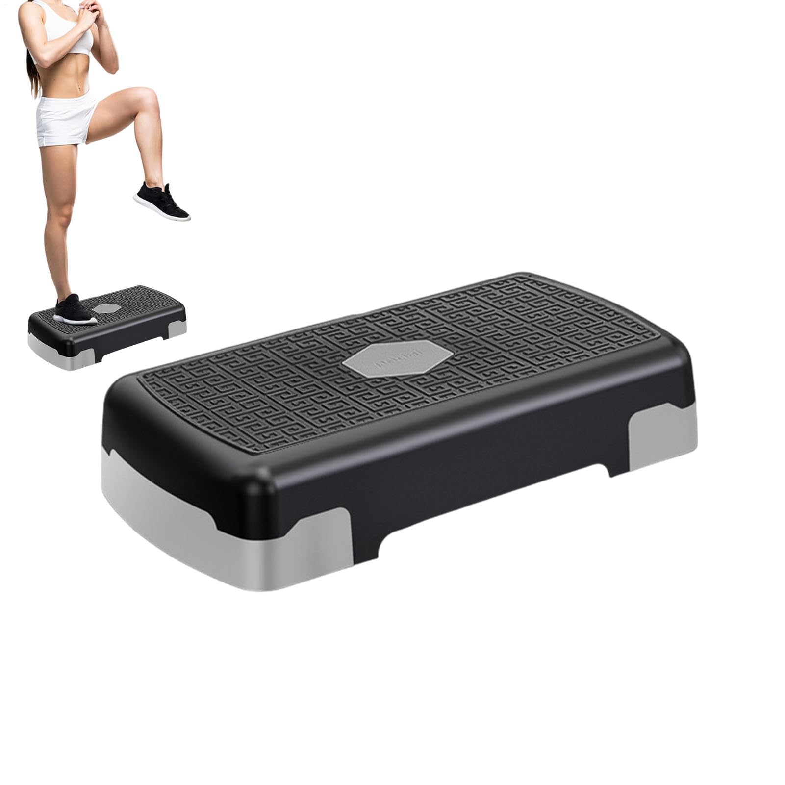 Stepper, regulowana wysokość, step board with 3 risers, sprzęt fitness do domowej siłowni, cardio, treningu siłowego 17,72 cala, ciemnoszary, czarno-czerwony