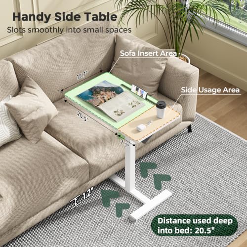 Image of Gibbon Mounts Mobile Standing Desk, Pneumatic Adjustable Rolling Desk(27.5 Inches), Portable Laptop Desk with Wheels, Overbed Bedside Table Laptop Table for Couch, Home, Office, White