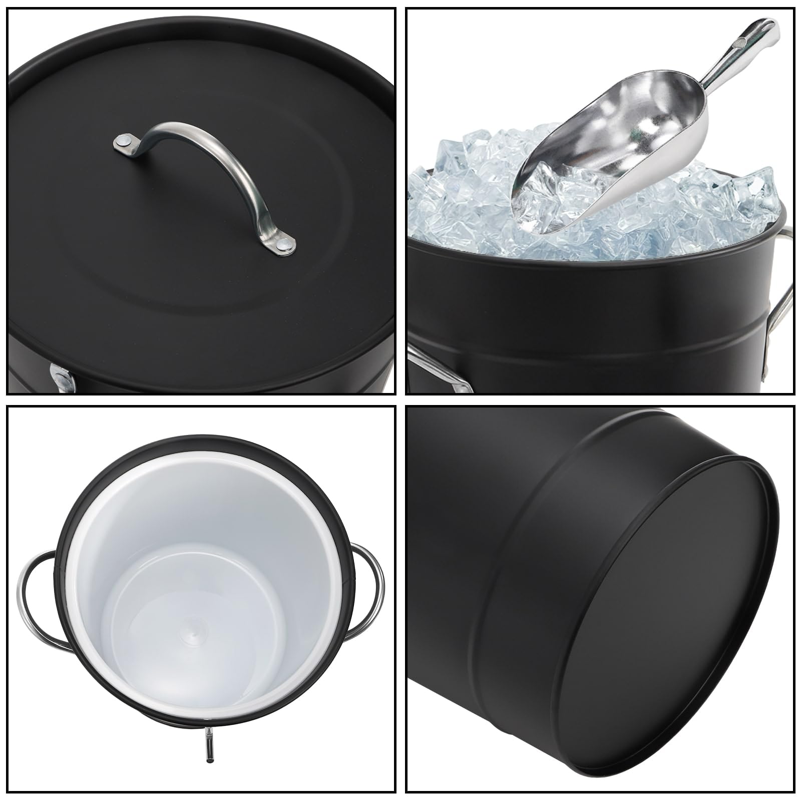 Cubo de hielo de 4L con cuchara y tapa, enfriador de cubo de vino de doble pared con asas de transporte, bañera de bebidas para cóctel, campamento, barbacoa, uso en interiores y exteriores 5