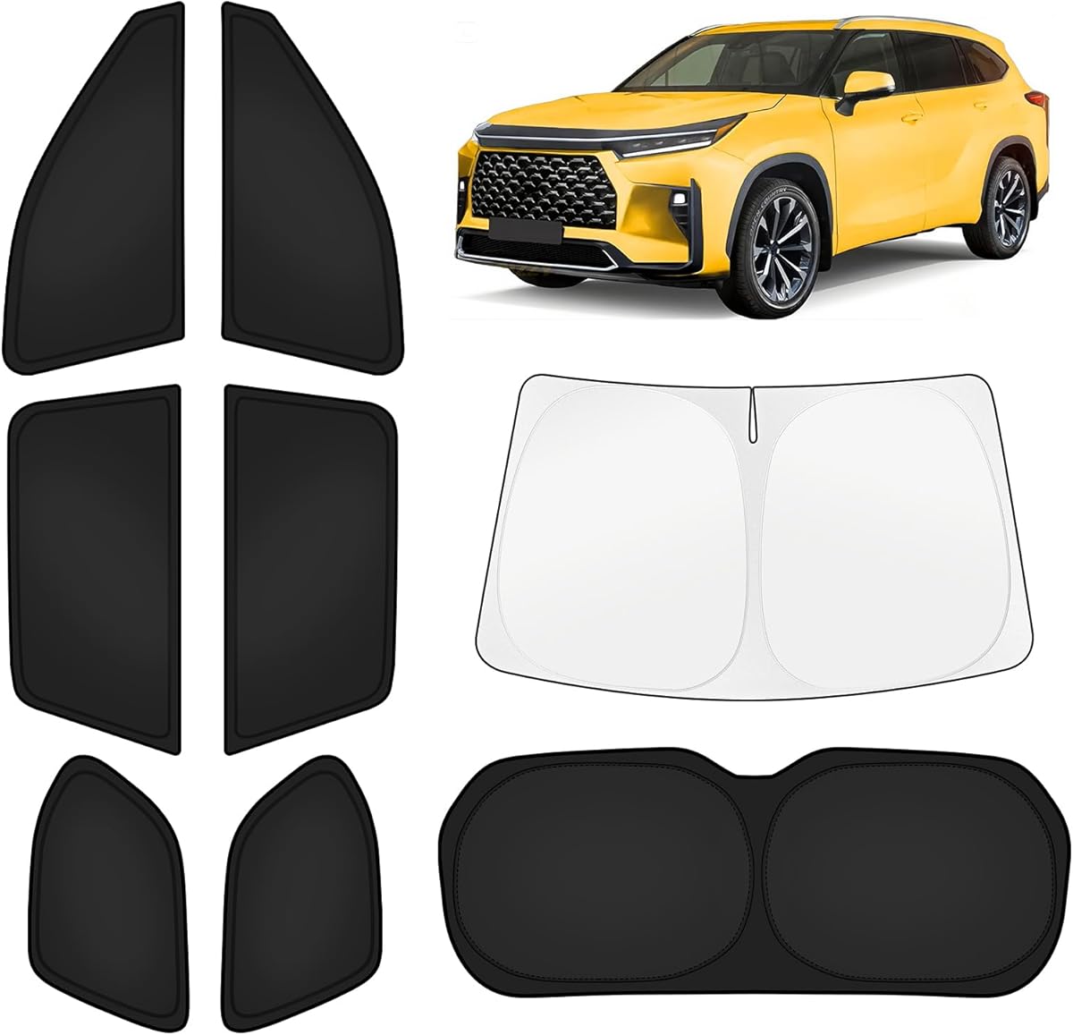 KUST Car Window Shades for Toyota Grand Highlander 2024-2025 2026 Windshield Sun Shade Side Window Cover UV Block Privacy Protection Accessories for Camping Blackout Rear Back Full Set 8PCS