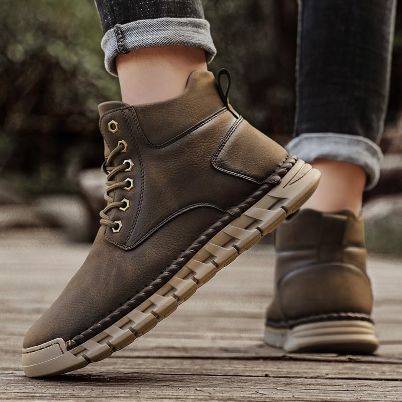Shoes Men's Warm High-top Non-slip Leather Boots Comfortable Thick-soled Lace-up Oxford Shoes Men Versatile Casual Shoes for Travel Outdoor Activities2