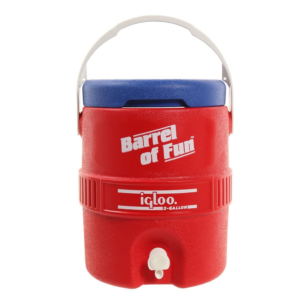 IglooWater Jug 2 Gallon Barrel of Fun 2.5 gal (7.5 L), Barrel of Fan 90s Classic Design, Party, Leisure, Barbecue, Outdoor, Camping