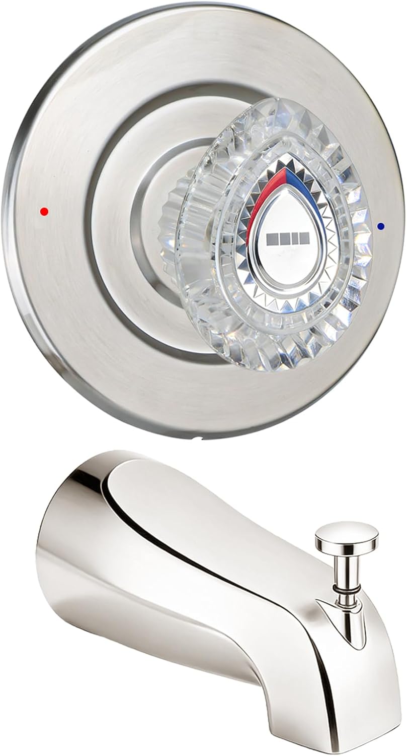 Shower Trim Kit with Tub Spout, Compatible with Moen Chateau T470 Single Handle Tub/Shower Standard Valve, for Moen 1225 Trim Kit, Includes Escutcheon, Tubes, Shower handle and Screws (Brushed Nickel)