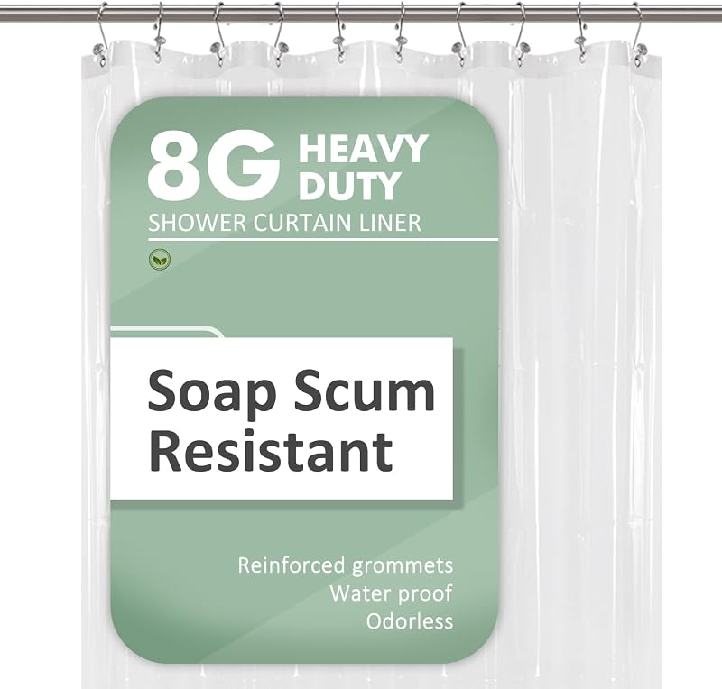 60 x 72 Inches Shower Curtain Liner with 6 Magnets, Clear | 8G Heavy Duty PEVA, 6 Weighted Magnets at Bottom, 10 Grommet Holes, Waterproof, PVC Free, 60x72 Inch for Bathroom/Stall