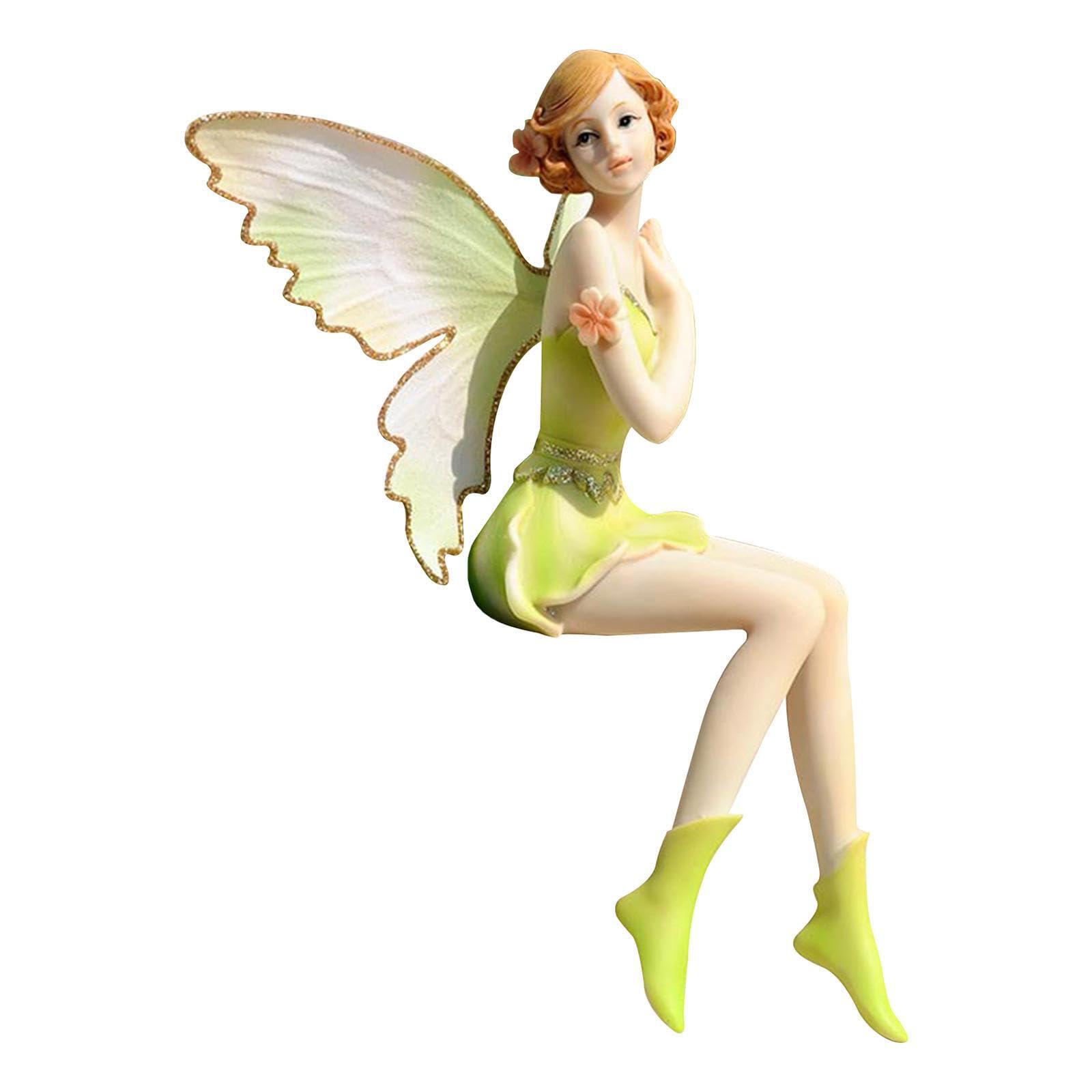 ALCXAZS Miniature Garden Fairy Figurines Statues Beautiful Resin Sitting Fairy With Wing Ornament Shelf Decor Paint Is Pretty, 18x7x22cm