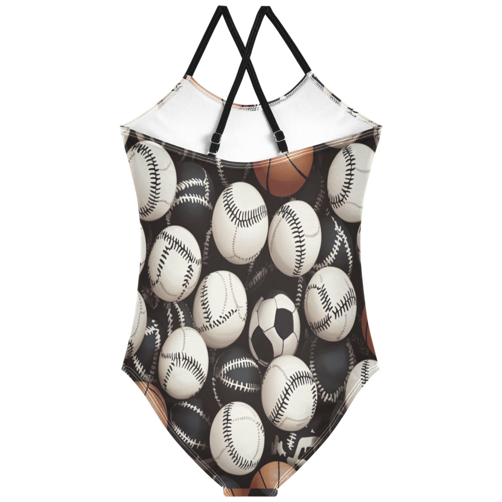 Pigsaly Girls One Piece Swimsuits Basketball White Black Football Soccer Ball Kids Cross Back Swimwear Bathing Suit 3T