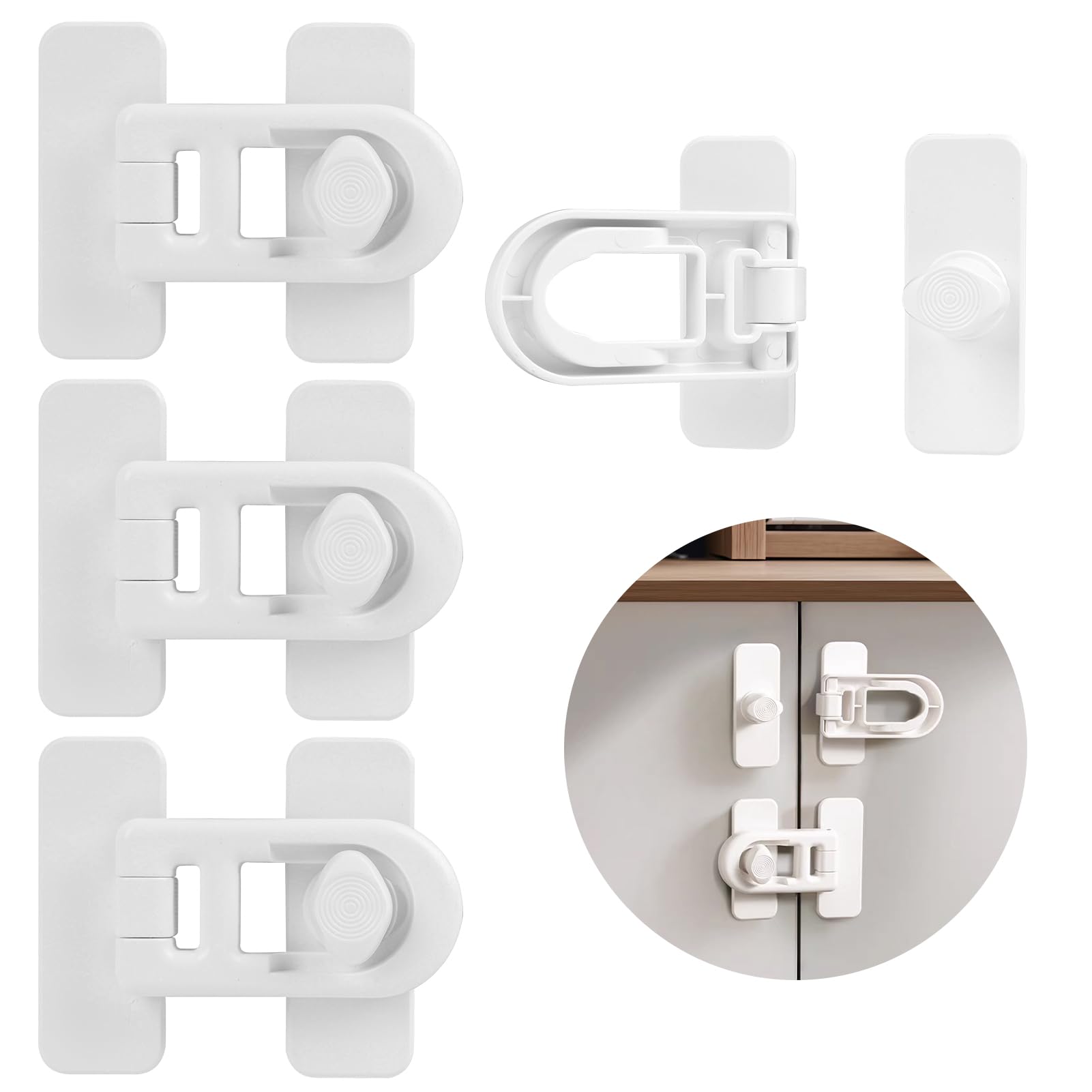 4PCS Serrure de porte de réfrigérateur de sécurité enfant, Blanc, Serrure de Porte de Réfrigérateur, Cadenas Frigo Bébé,Verrou Frigo sans Perçage, pour Tiroirs, Armoires et Appareils