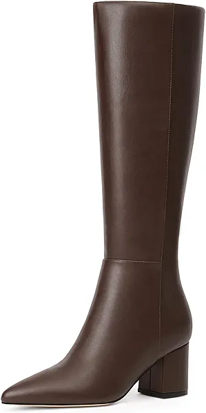 Easyfox Knee High Boots for Women Chunky Heel Pointed Toe Boots Side Zipper Long Boots
