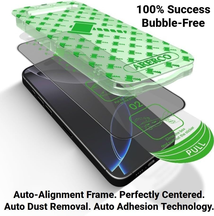 3 Pack for iPhone 17 Pro Max Screen Protector Privacy + 2 Camera Lens Protector 9H+ Tempered full cover Glass for iPhone 17 ProMax Military Grade Shatterproof Anti Spy Auto Installation kit - Image 4