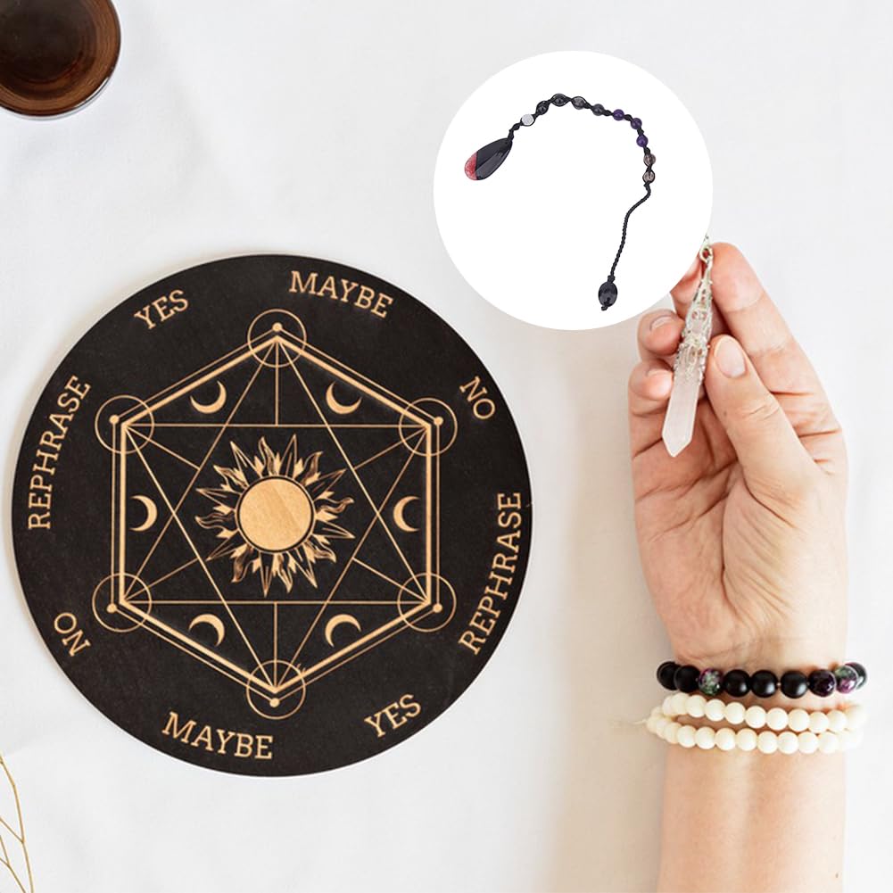2 péndulos de piedras preciosas negras mixtas para meditación, equilibrio de chakras, 32 cm, péndulo de radiestesia para adivinación
