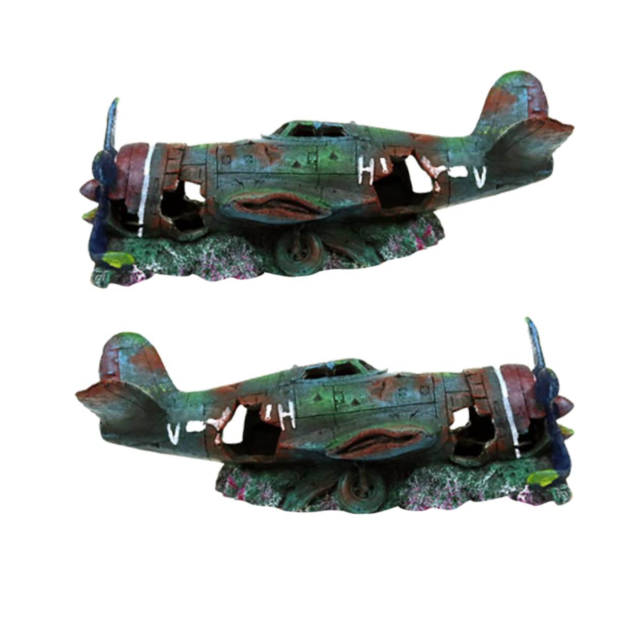 Mipcase Decorazione per Acquario in Resina Relitto Aereo Artificiale, Ornamento Raffinato Nascondiglio per Animali Acquatici Facile da Pulire, per Acquari