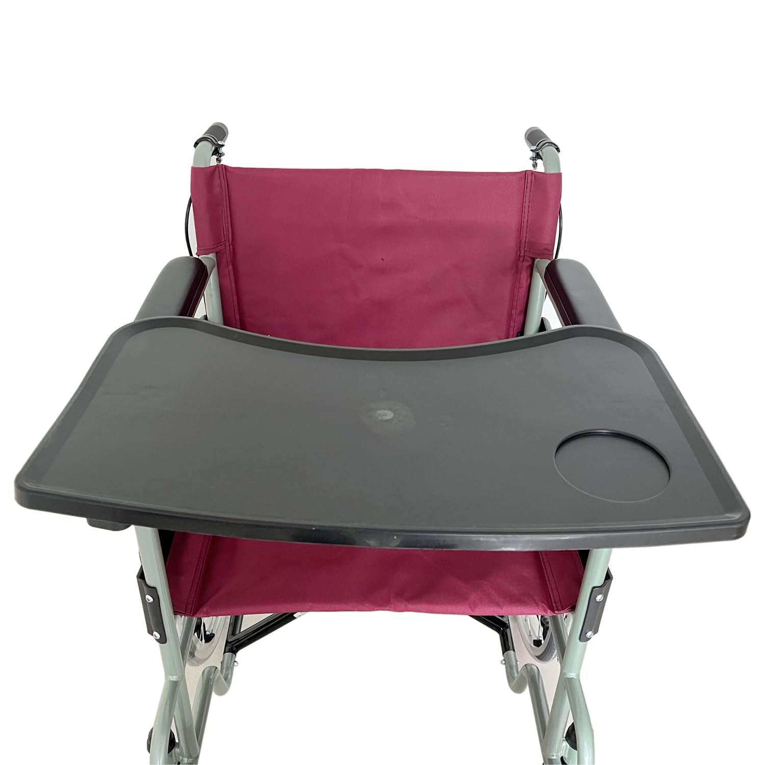 Wheelchair Lap Tray, Black?Detachable Wheelchair Table Removable Adult,Fits Wheelchair Arms of 16" - 20", with Secure StrapsMobility Accessory Attachment Cup Holder Durable, Wheelchair Accessories