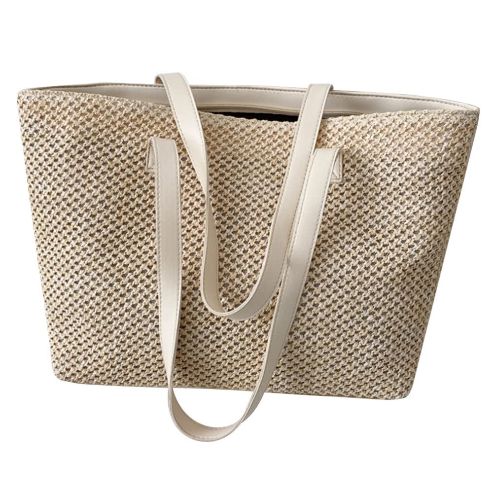 Sac de plage en Paille Femme Sac à Bandoulière Sac Portés épaule Fourre-tout Cabas Plage
