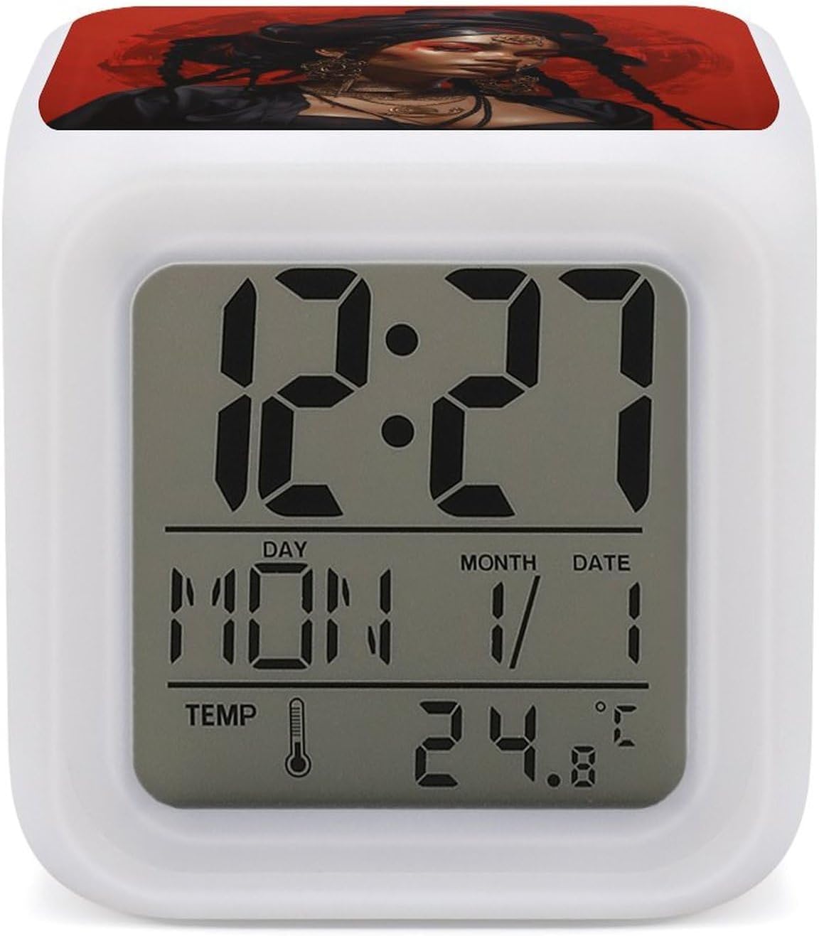 Anime Style Characters Alarm Clock with LED Display, Battery Operated Modern Digital Clock with 7-Color Night Light for Bedroom, Dorm