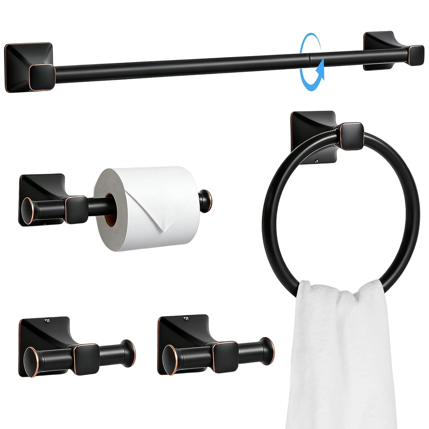 5 Piece Bathroom Hardware Accessories Set SUS304 Stainless Steel Bath Towel Bar Set 24 Inch Towel Racks for