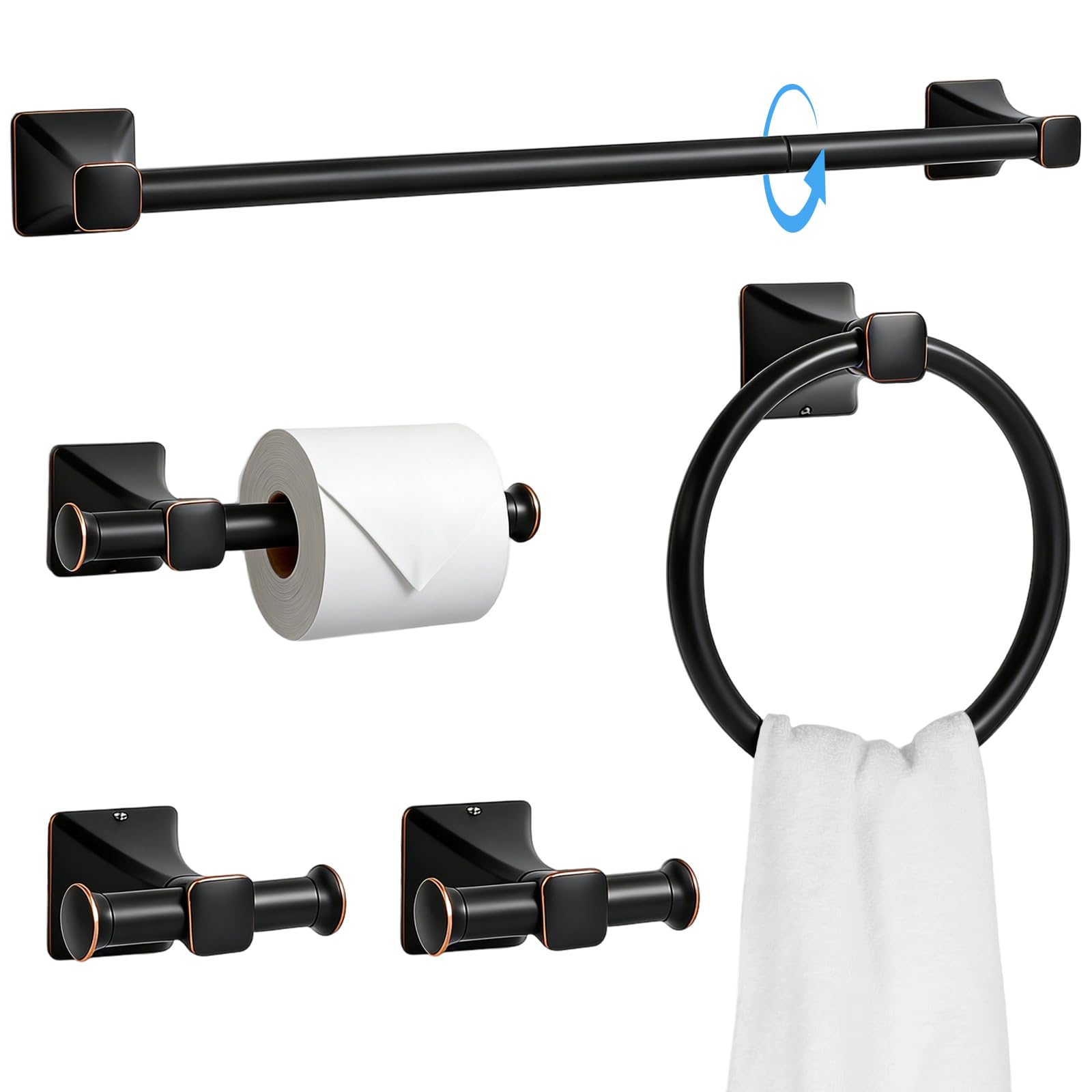 5 Piece Bathroom Hardware Accessories Set SUS304 Stainless Steel Bath Towel Bar Set 24 Inch Towel Racks for