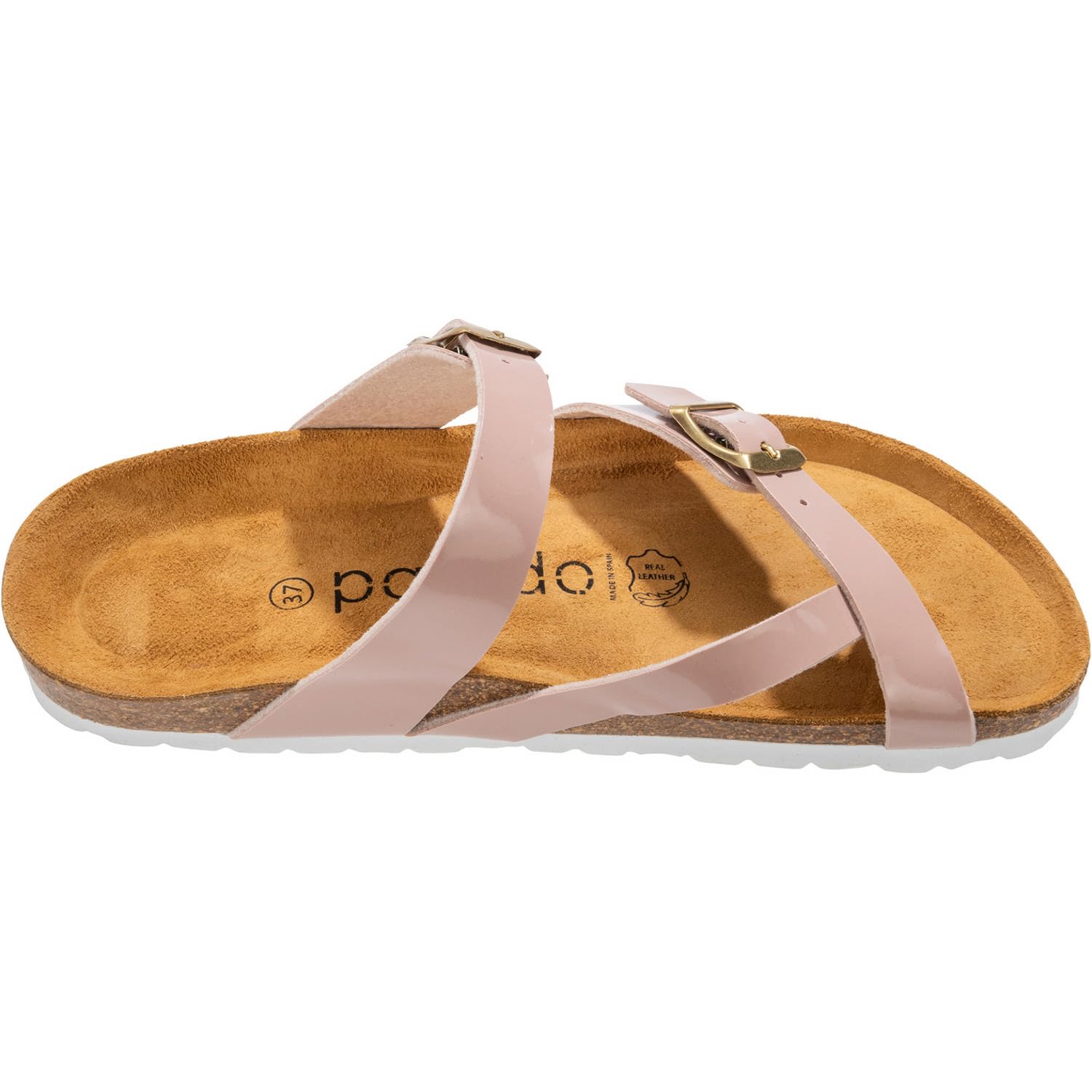Palado Damen Pantoletten Cres Lack – Sandalen Made in Spain - elegante Hausschuhe mit dampfendem Kork-Fußbett - modische Sommerschuhe