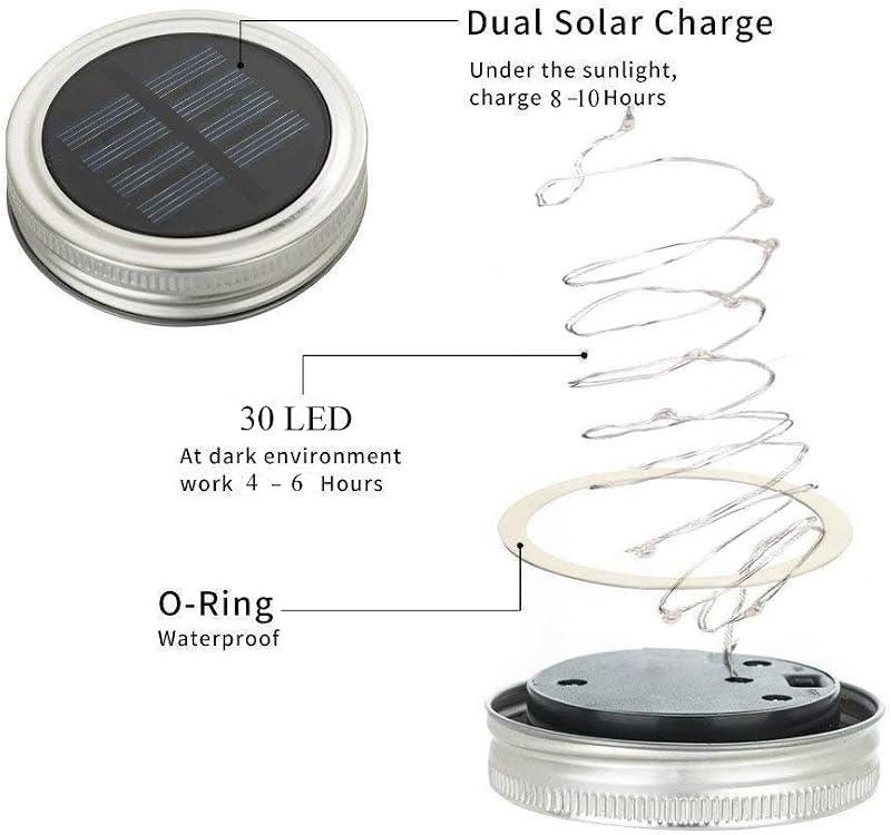 JLJ Napelemes Mason Jar Lámpás Szett 4db - 30 LED Meleg Fehér Tündérfény, Vízálló Kerti Függő Lámpa, Asztali Dekoráció Teraszra, Esküvőre