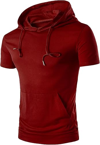 Miniatura 5 de WABEOR Sudadera con capucha de manga corta para hombre, para entrenamiento, ajuste entallado, atlética, con capucha, casual, con bolsillo, de