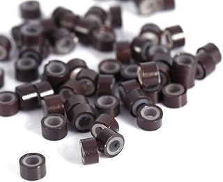 Hair Extension Ring, 4MM Silicone Lined Hair Extension Link Rings Beads Loops Tools(500 Pcs-Brown)