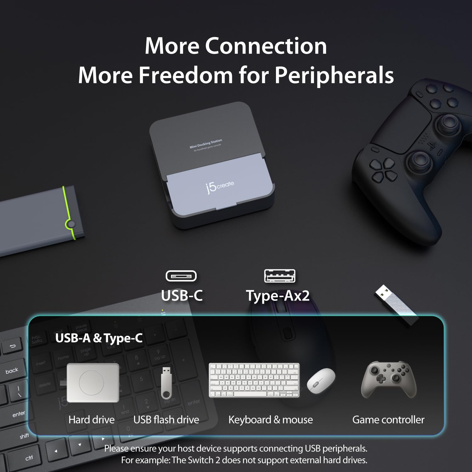 j5create Nintendo Switch 2 Dock Station, anche Omni per Steam Deck, ROG Ally, iPad e altro, 4K@60Hz con ricarica PD da 100 W, Gigabit RJ45 Ethernet, porta USB 3.2 Type A (JCD624)