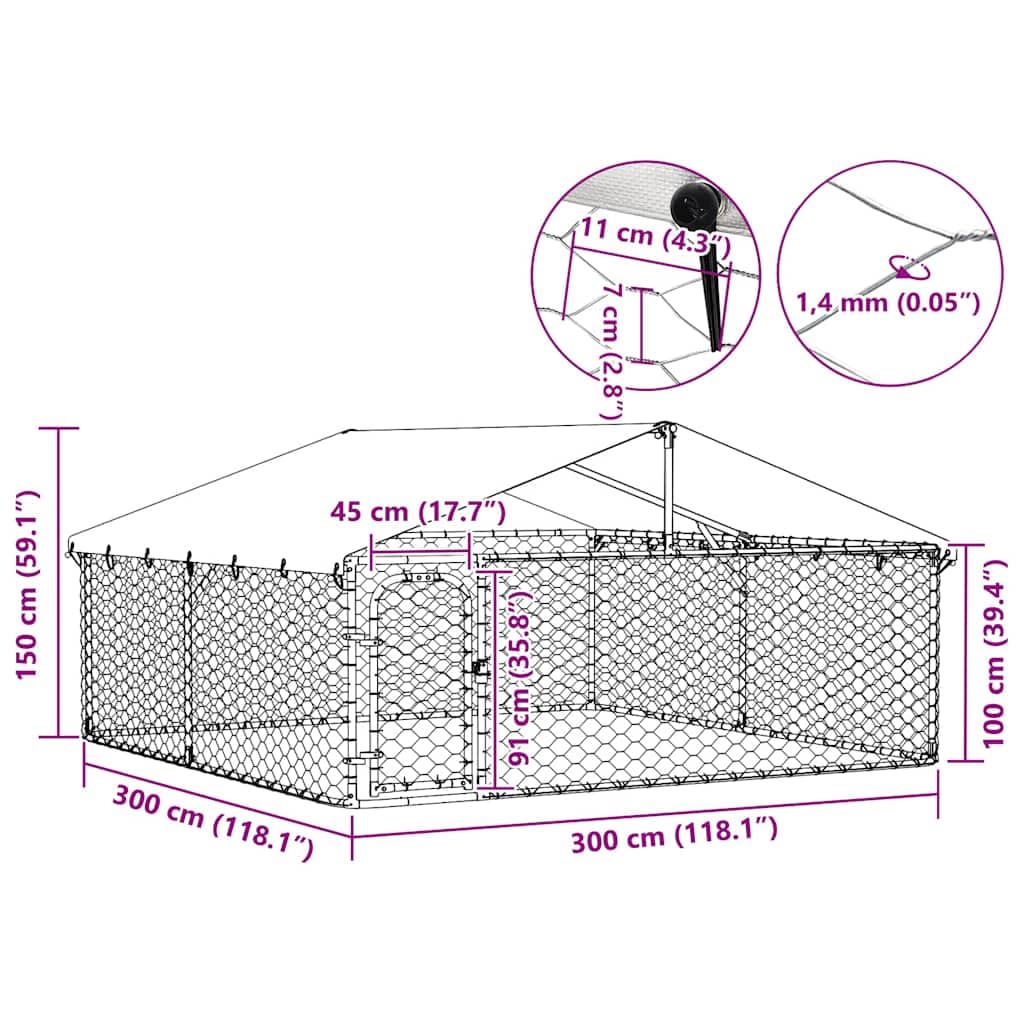 Perrera para perros al aire libre con techo, acero galvanizado, 300 x 300 x 150 cm, se puede cerrar, con protección y seguridad para cachorros, ideal como recinto, caño y parque infantil en el