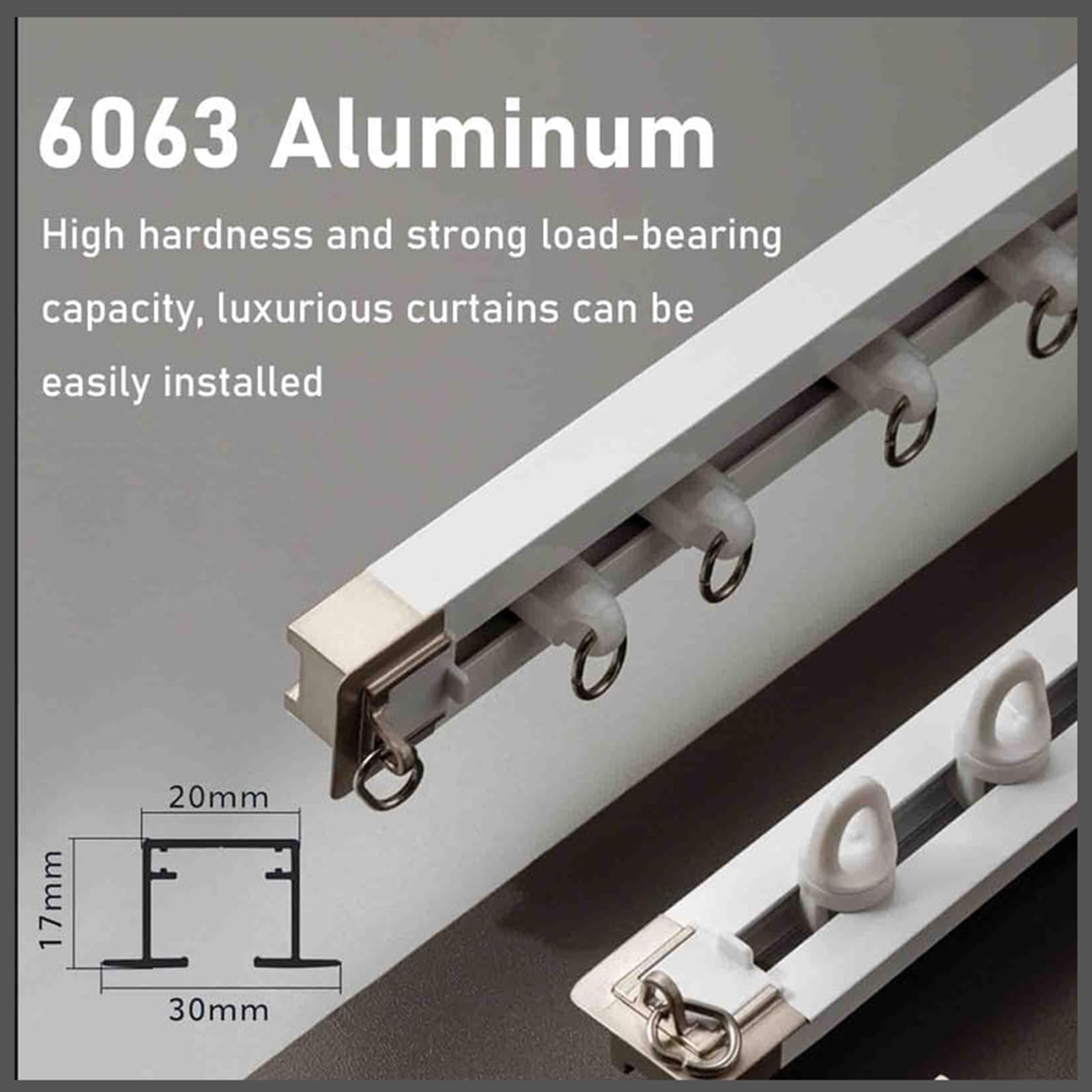Générique Système de Tringle à Rideaux, Tringle de Plafond Robuste en Aluminium, Barre Droite de 2,6 m pour fenêtres et séparations de pièces, Fixation Invisible, Rail en