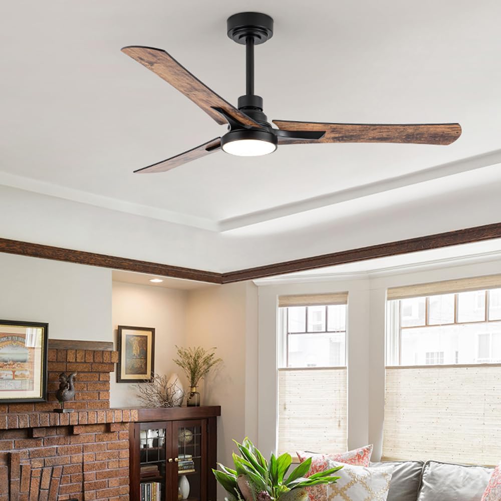 Ceiling Fans With Lights American 52In Ceiling Fan With Light & Remote Flush Mount With Dimmable LED Ceiling Pendant Light With Fans Reversible Noiseless Fans Lighting For Bedroom Outdoor/Indoor Patio