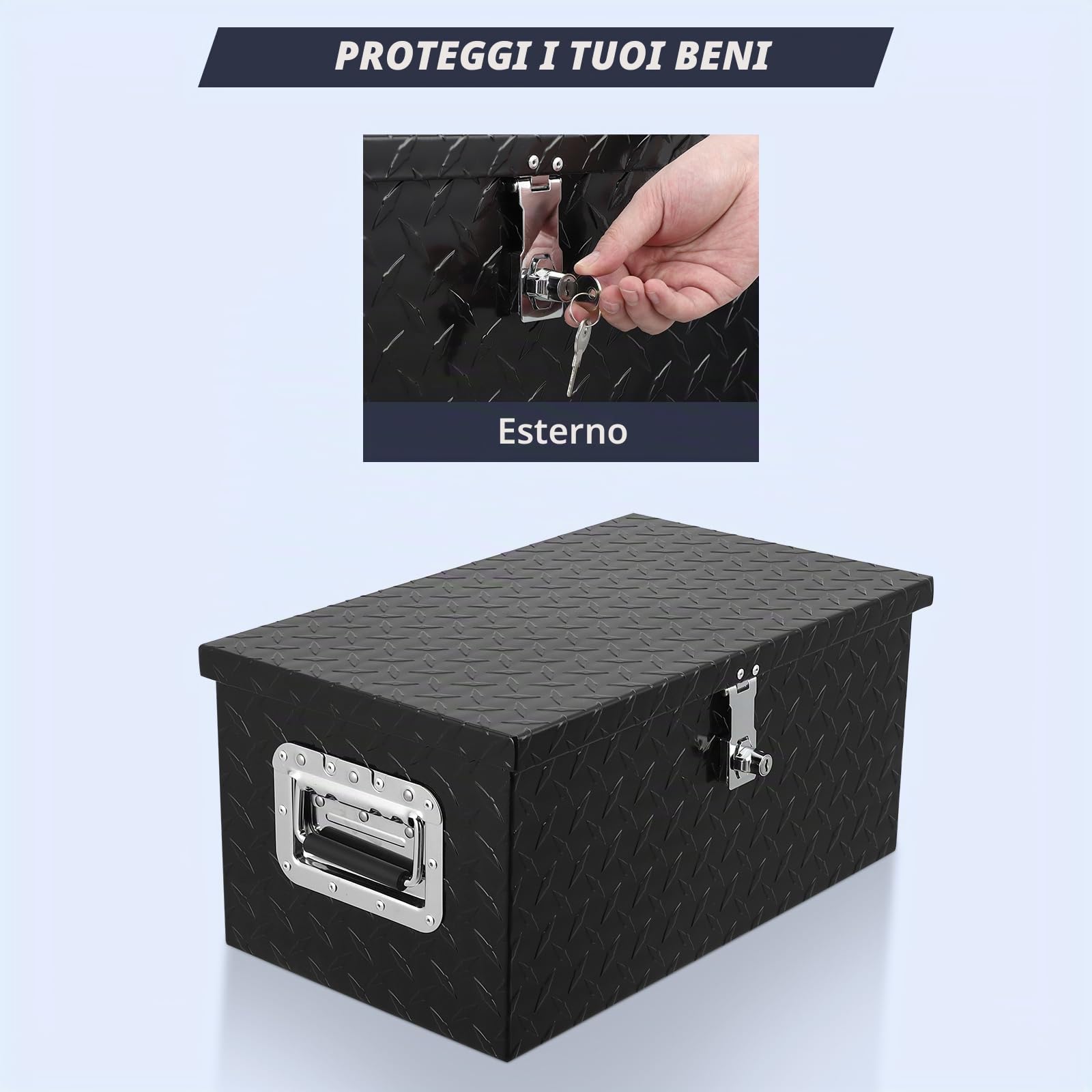 Garvee Cassetta portautensili in alluminio con piastra diamantata da 50,8 cm con serratura e chiavi, organizzatore resistente e impermeabile per vano di carico di pick-up, rimorchio/furgone camper con