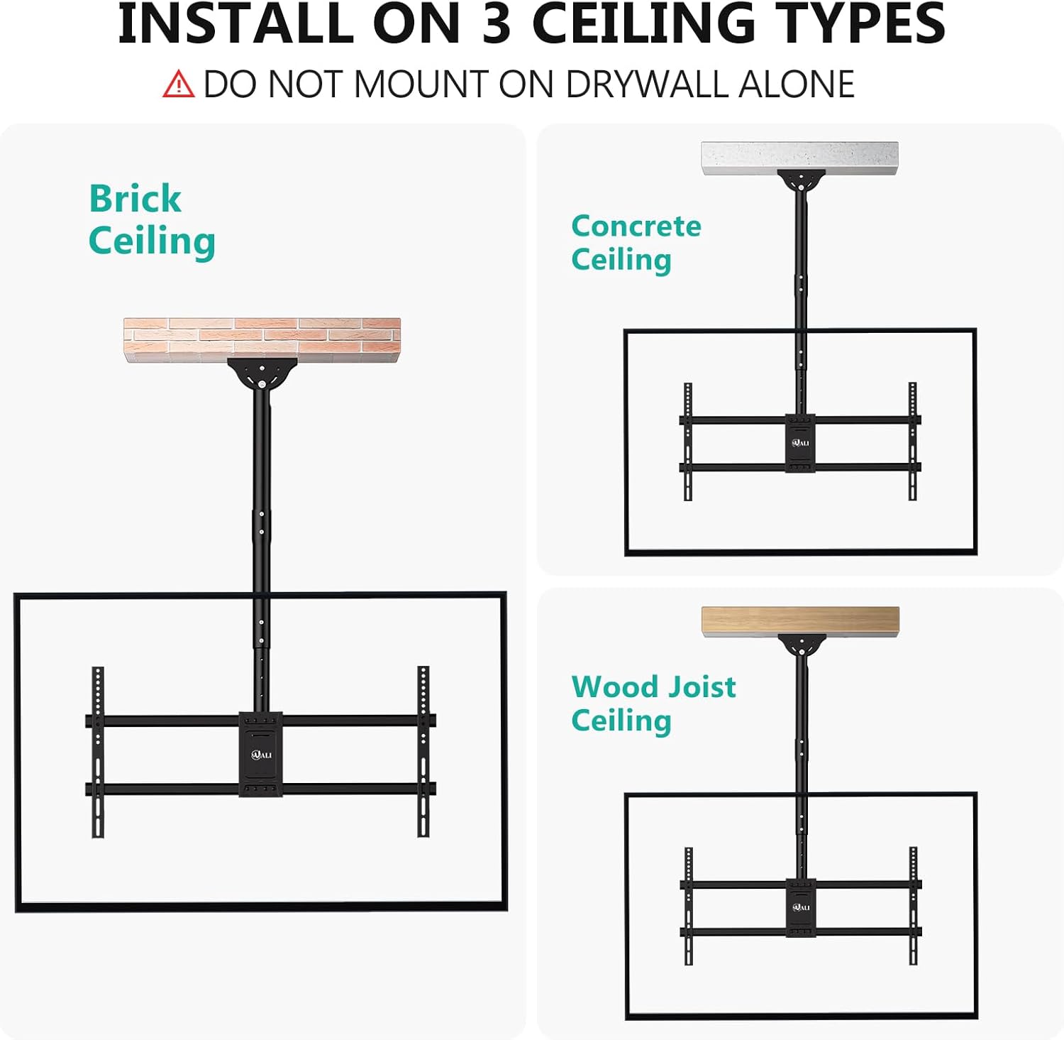 WALI Ceiling TV Mount for 37-90 inch, Hanging Adjustable Ceiling Mount TV Bracket Fits Most LED, LCD, OLED 4K TVs, Holds up to 220lbs, Max VESA 800x400mm (CM3790), Black