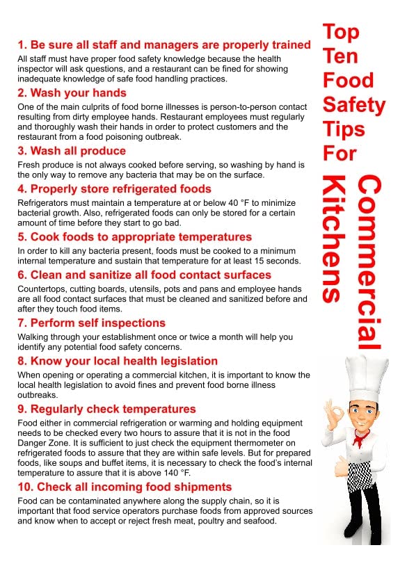 Top ten food safety tips for commercial kitchens Sign Foam board, Waterproof sticker fixed on